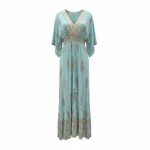 Elegant Paisley Print Dress in Light Green